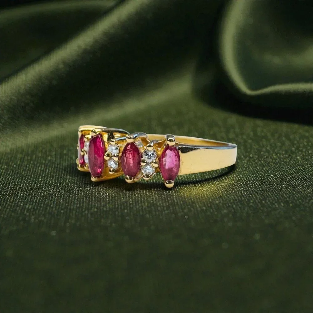 DESIGNER- 14K Gold Natural Ruby & Diamond Ring -Size 5.5- 1CT Stacking Ring 3.1g